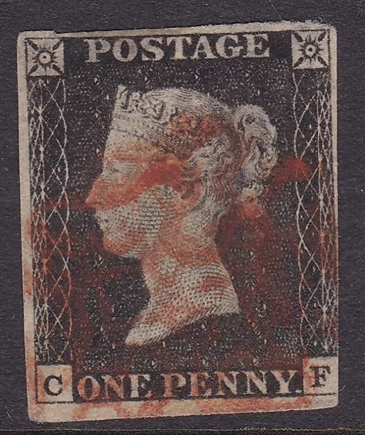 1d black stamp 1840 lettered CF attractive stamp with rear thin