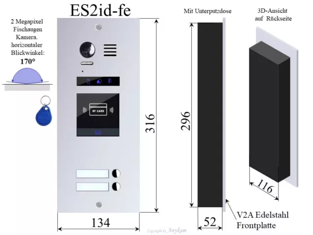 Video Türsprechanlage Edelstahl Gegensprechanlage RFID 2Familienhaus ES2ID 47MB 2