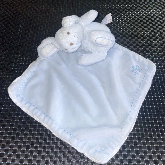 Ca3 Doudou Mouchoir Tartine Et Chocolat Lapin Bleu Brodé 35Cm État Neuf