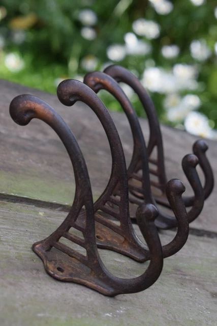 Set of 4 Reclaimed Art Nouveau Coat Hooks / Old Vintage Antique Pegs Hall Stand