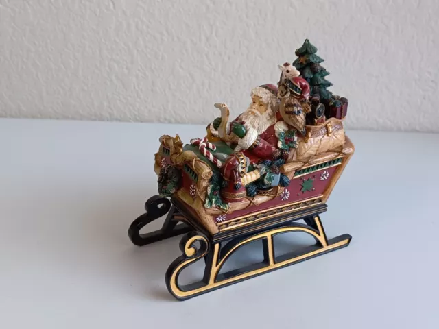 FITZ AND FLOYD Christmas Lodge Musical Sleigh Figurine "Here Comes Santa Claus"