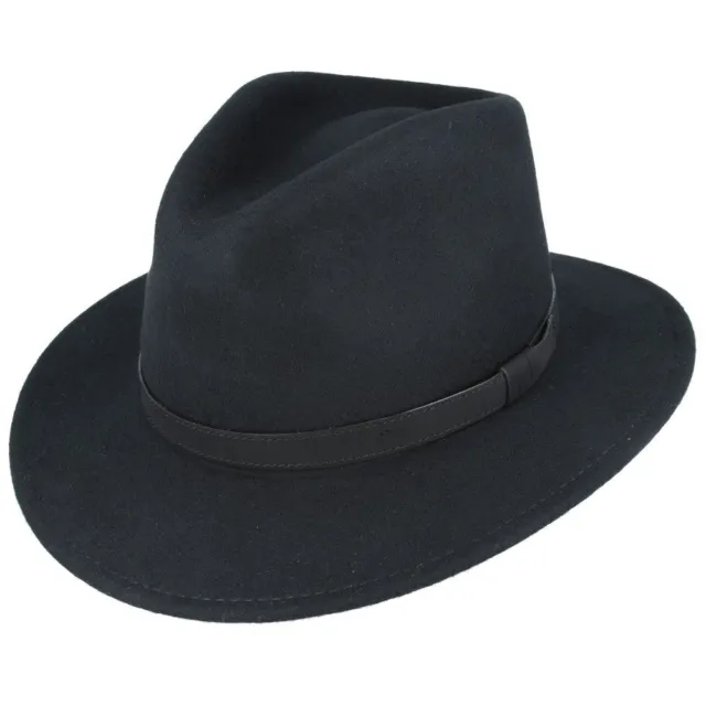 Unisex Fedora Felt Wool Hat Crushable with Leather Band