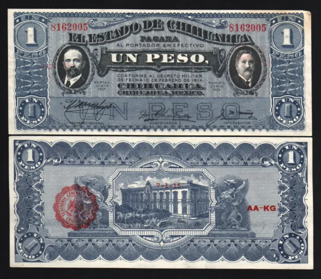 MEXICO 1 PESO S530 1915 x 10 Pcs Lot CHIHUAHUA REVOLUTION UNC REVOLUTIONARY NOTE
