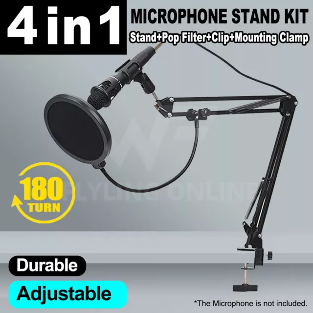 Microphone Suspension Boom Arm Desktop Stand Mic Holder Mount Bonus Pop Filter