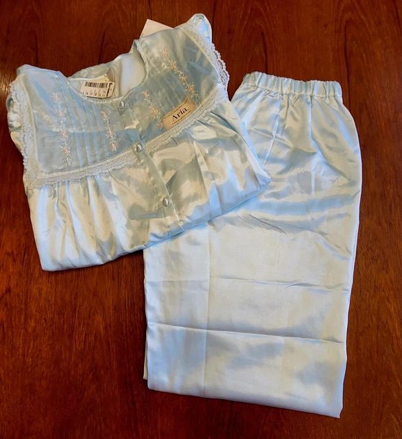 NEW Vintage Pajama Set Top Pants Satin Button Up Size Small