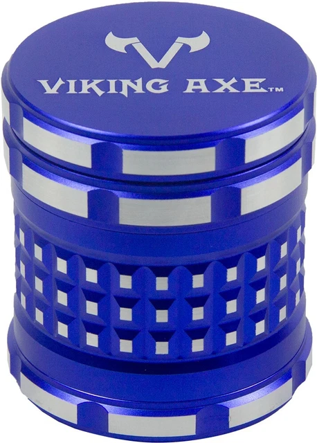 2.5" 63mm VIKING AXE Aluminum 4 Piece Big Storage Tobacco Spice Herb Grinder Blu