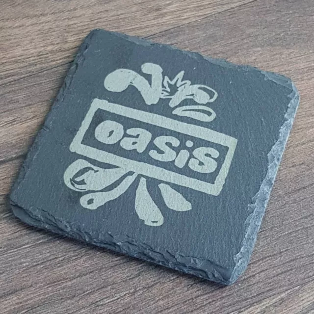 Oasis Band Real Slate Laser Engraved Coaster Coffee Tea Gift