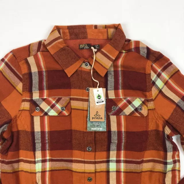 Prana Flannel Shirt Womens Small Bridget Lined Plaid Thermal 2