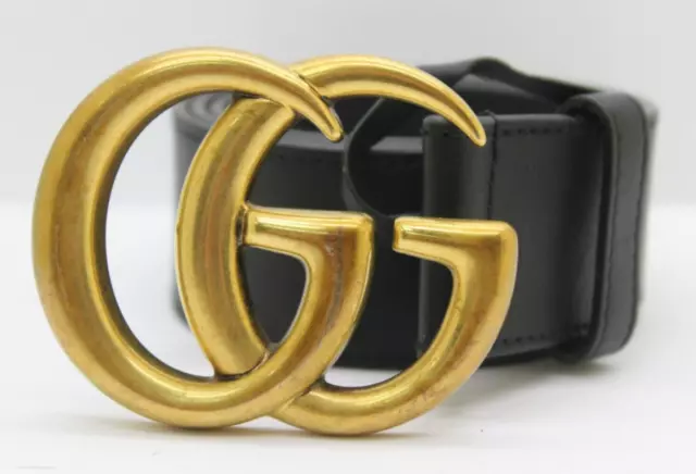 Gucci GG Gold Buckle Black Leather Belt SIZE 80/32
