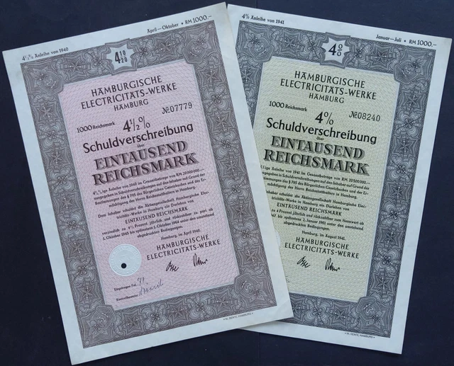 Lot of 2 old German Electricity works HAMBURG 1940 / 41 WWII, deco
