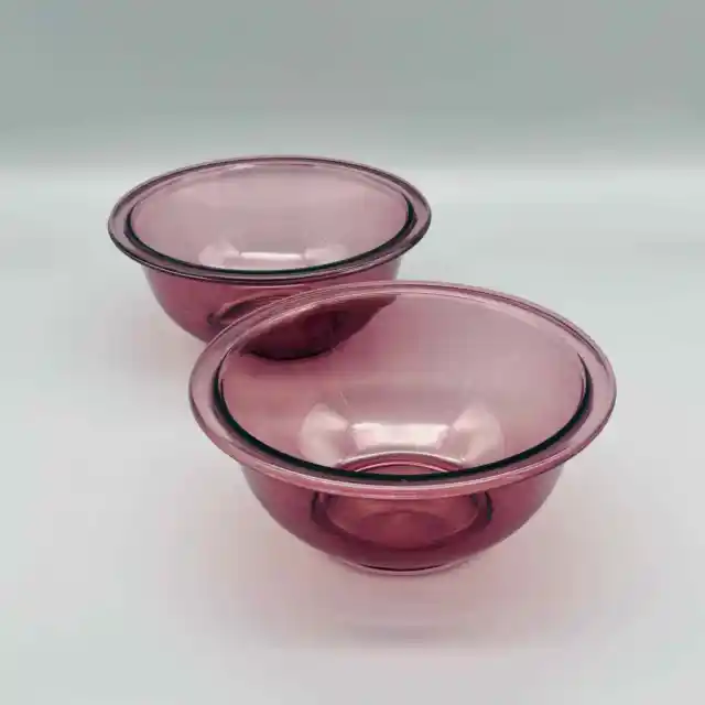 Vintage Pyrex Glass Cranberry Mixing Bowls 1 Liter 2 Piece