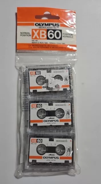 Olympus XB60 Microcassette Tapes 60 Minute 3 Pack New NOS MC-60