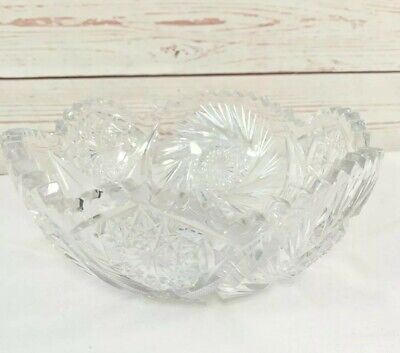 American Brilliant ABP Cut Glass Large Candy Dish Bowl Beautiful Hobstar Crystal