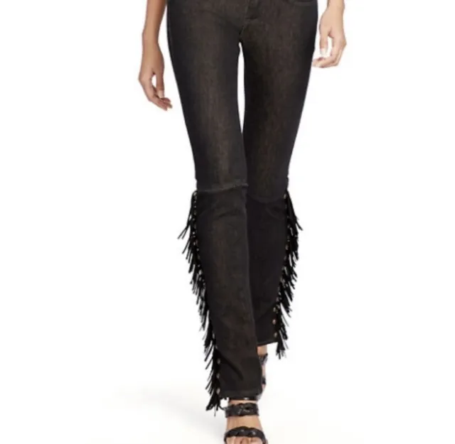 NWT Ralph Lauren Black Tompkins Skinny Jeans with Fringe @ Sequin Pants Size 26