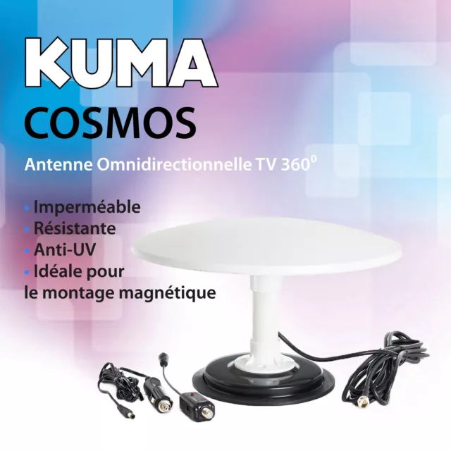 Antenne TV Numérique Omnidirectionnelle 360⁰ - KUMA Cosmos - 12v 24v/12 volts