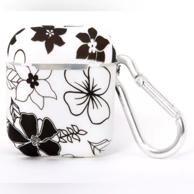 Black and White Floral Silicone Earbud Case Cover Compatible Apple AirPods 2nd