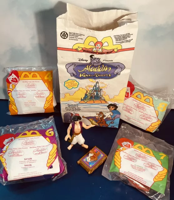 1996 McDonalds Disney Happy Meal ALADDIN KING OF THIEVES #4,6,7,8 +Meal Bag