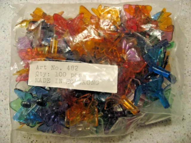 Vtg Bag of 100 Plastic Butterfly Lights for Ceramic Christmas Tree Multi-colored