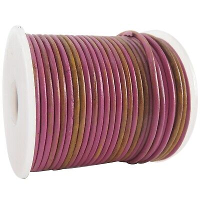 Cordón de cuero redondo 2 mm. Bicolor rosa/natural. Correa de cuero. Correa de cuero - 25 m/rollo