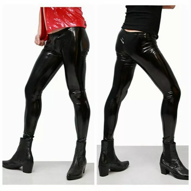 MEN CLUB TROUSERS Sexy Faux Latex Leggings Stretch Wet Look Skinny Pants  Stage £23.75 - PicClick UK