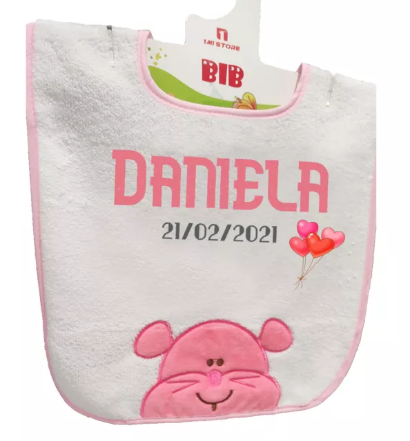 Babero BORDADO Grande PERSONALIZADO Regalo Original Bebe ROSA Nacimiento Bautizo