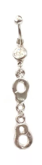 Belly Ring Handcuffs w/Clear Gem Dangle Naval Steel Body Jewelry
