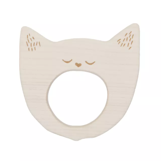 Wooden Story Soother - Yawning Cat Natural Wood Teething Toy Baby Gift Comforter 2