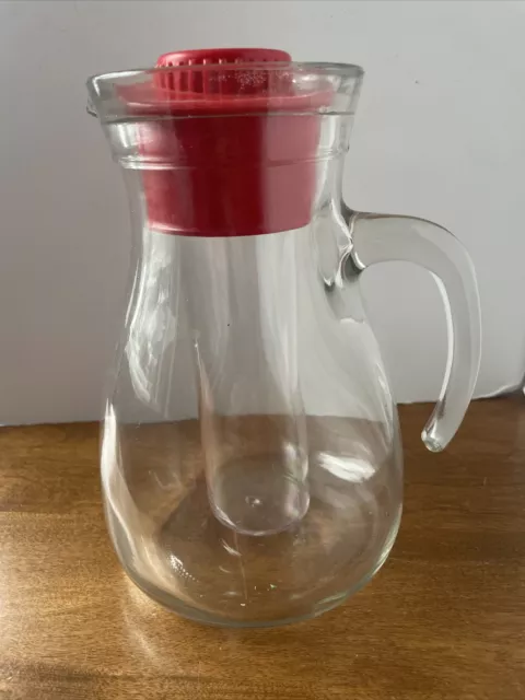 Cerve Italy Glass Pitcher Red Lid Vintage Iced Tea Lemonade Cold Drink Serveware