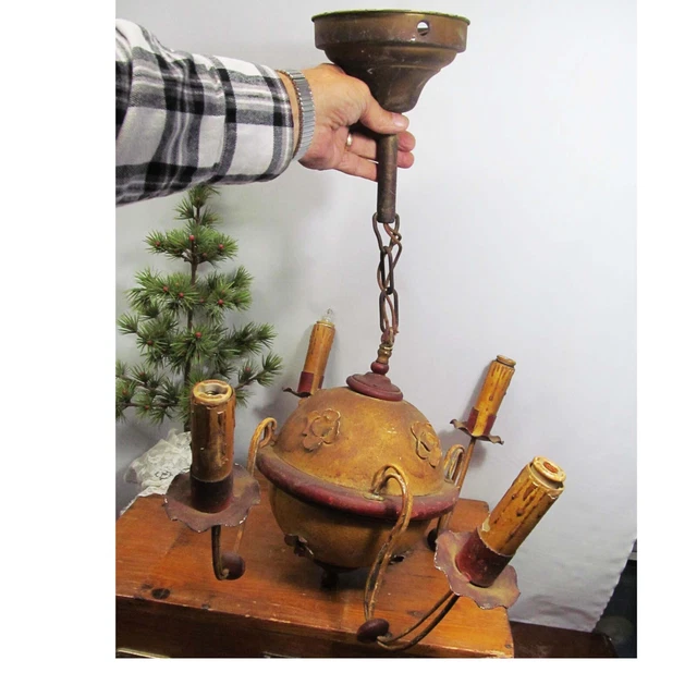 Vintage Empire Globe Shaped Chandelier 4 Arm MCM French Ceiling Light Needs TLC