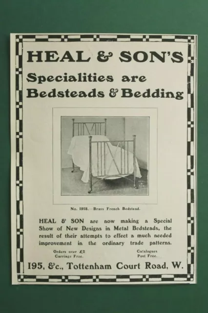 W04) Reklame Heal & Son Bedstead Bedding London 1904 Betten Werbung England13x18