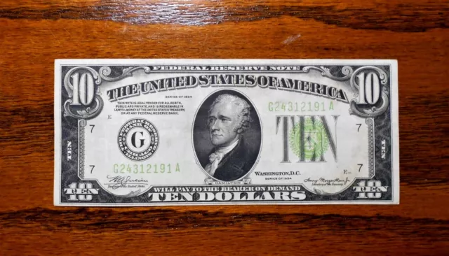 1934 $10 Federal Reserve Note 💲 Light Green