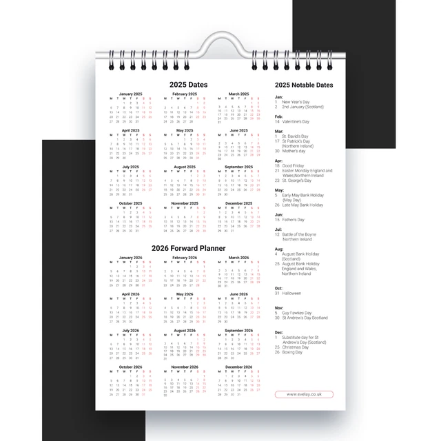 2025 A4 MONTH To View Wall Planner Family Office Organiser Calendar UK