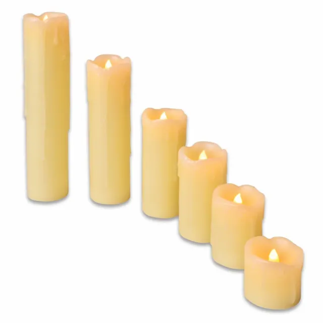Electric Flameless Church LED Candles Dripping Wax Flickering Cream Pack of 6