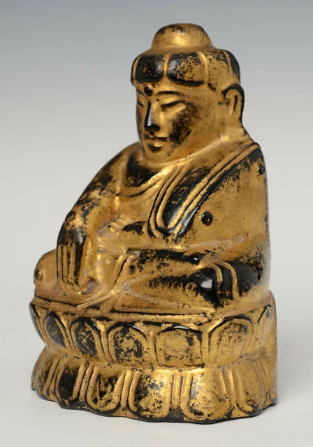 19th Century, Mandalay, Antique Burmese Wooden Seated Lotus Buddha 6
