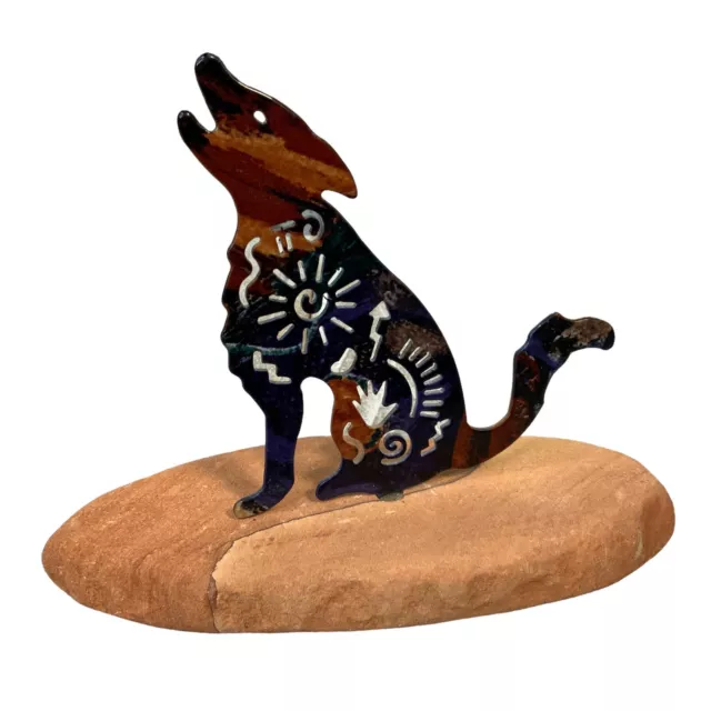 Lazart Howling Wolf Figure Laser Cut Out On Sandstone Southwestern Art Sculpture