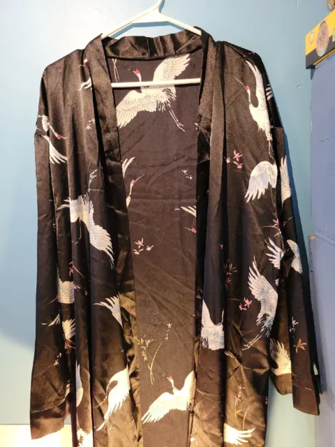 Black Japanese Style Kimono With Cranes 5XL