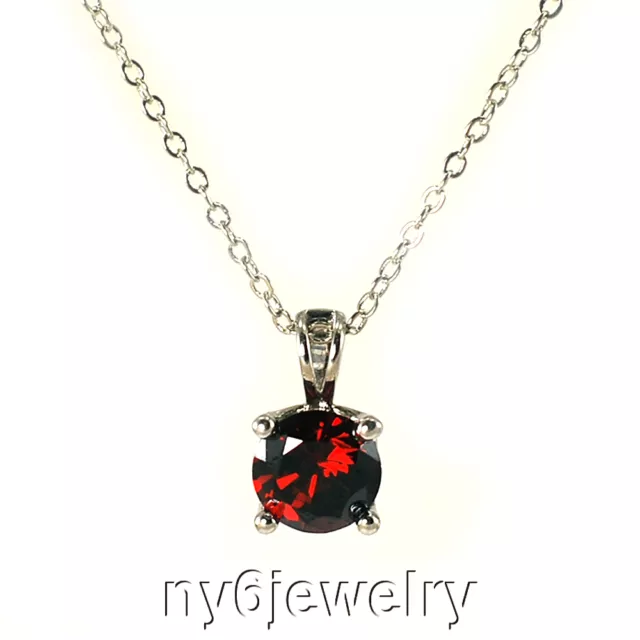 Genuine 9mm Red CZ Solitaire Pendant with Sterling Silver Chain Necklace 18"