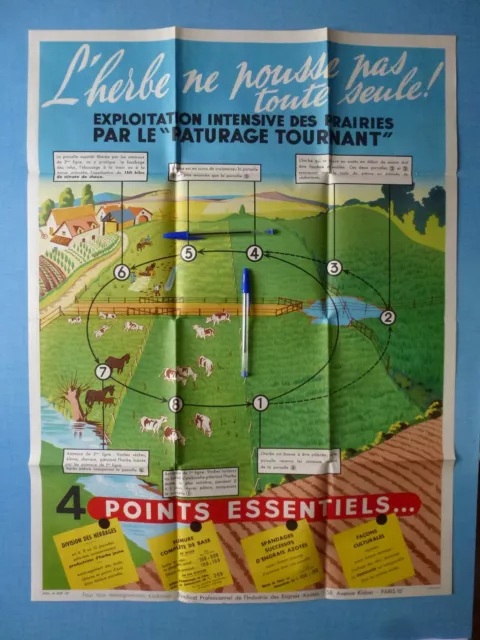 Affiche publicitaire agricole "Paturage tournant" 50's vintage paysage campagne