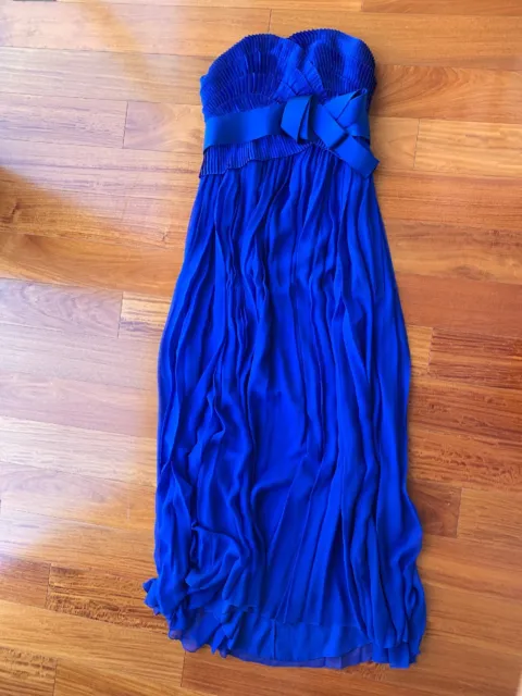 6 Marchesa Notte Silk Chiffon Cobalt Blue Bow Pleated Dress Gown Holiday $990