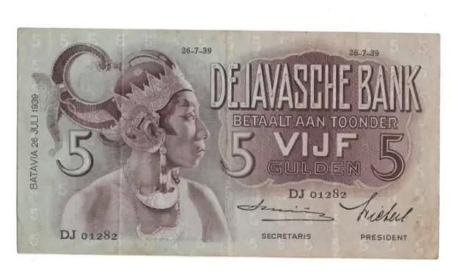 Indonesia Netherlands Indies 5 Gulden 1939 P-78 Javanese Dancers