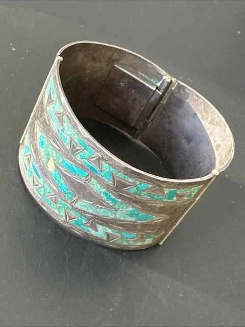 Bracelet Manchette Turkmène Ancien En Argent Massif 925 - Bijou Ethnique, Turkmenistan