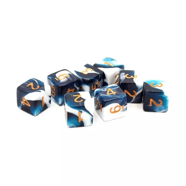 Old School Dice Dice d6 Set - Dark Blue & White w/Gold (8) New