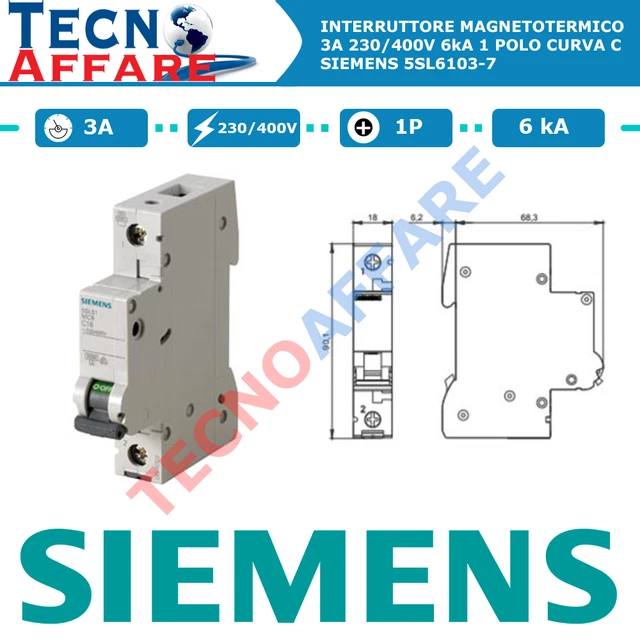 Interruttore Magnetotermico Siemens 5SL6 - 400V, 6kA, 3 Poli, B16A - Foto 9
