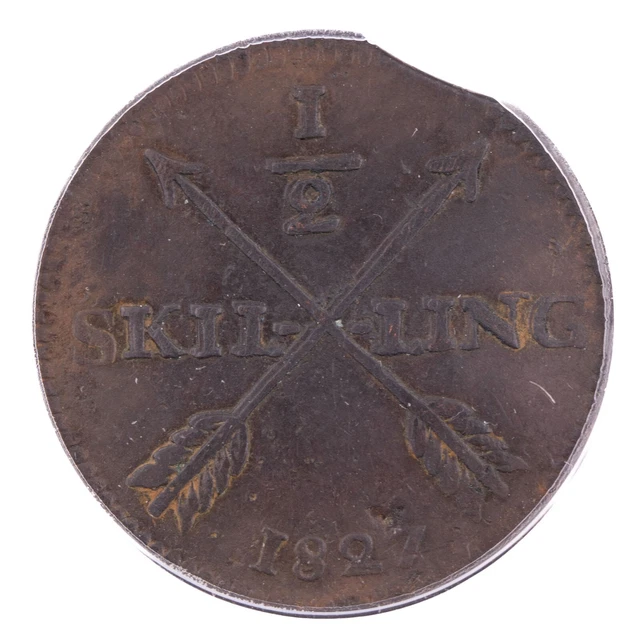 ERROR 1827 1/2 Skilling Sweden ANACS VF30 Curved Clip Corroded Certified