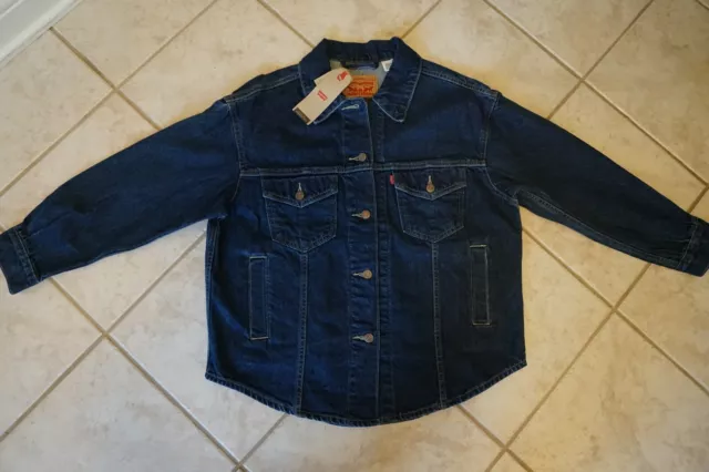 NWT WOMEN'S LEVIS DENIM JEAN JACKET Multiple Sizes Button Front Dark Blue $79.50