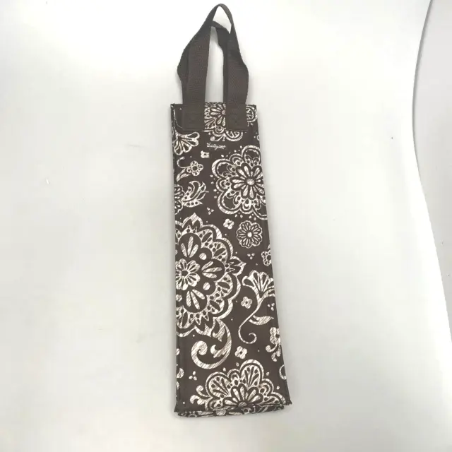 Thirty-One Perfect Wine Bottle Bag Thermal Insulated Brown Flowers-