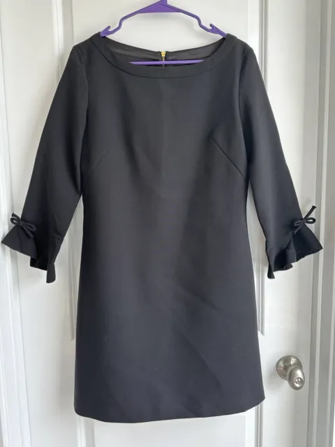 Kate Spade New York Dress Womens Size 6 Black Bow Ruffle 3/4 Sleeves Back Zip