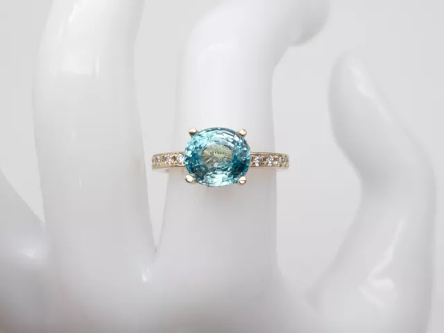 Estate $4000 5ct Natural Blue Zircon Diamond 14k Yellow Gold Ring