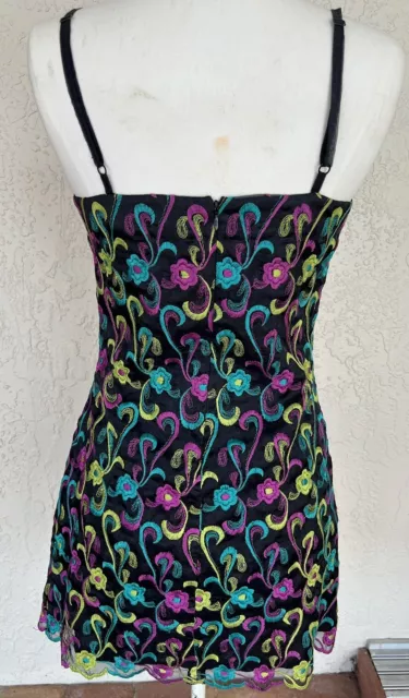 BETSEY JOHNSON BLACK Sheer Embroidered Flower Dress VINTAGE S Summer ...