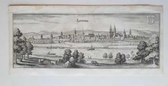 Original Merian Kupferstich Ladenburg Um 1650 engraving